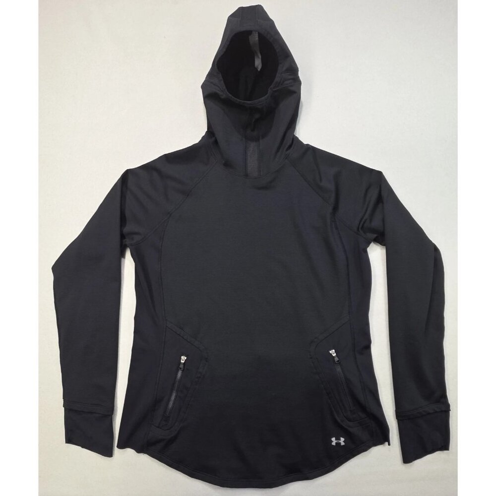 Under Armour Womens Coldgear Black Shirt Fitted Athletic Gear Hoodie Pullover SP - Picture 2 of 6